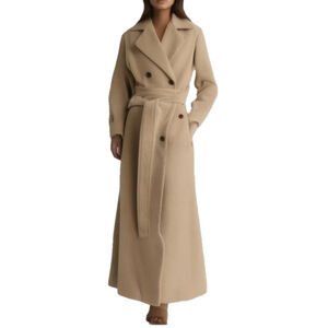 AQUA Medium Duster Trench Coat Camel Notch Lapel Tie Belt Retail $238 NWT